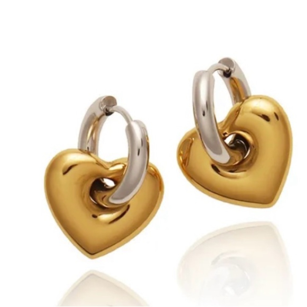 Two tone Gold and Silver Heart elegant drop earrings